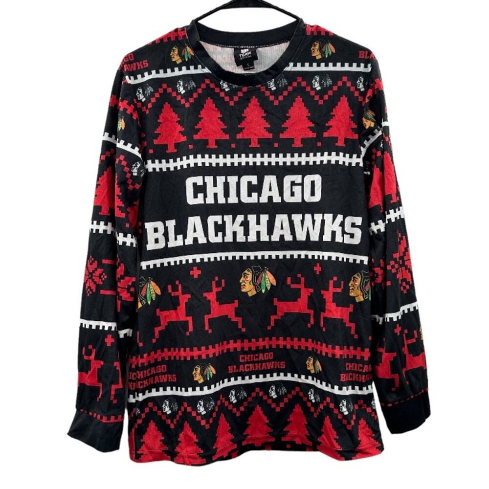 NFL Team Apparel Chicago‎ Blackhawks Long Sleeve Ugly Christmas Sweater Size S
